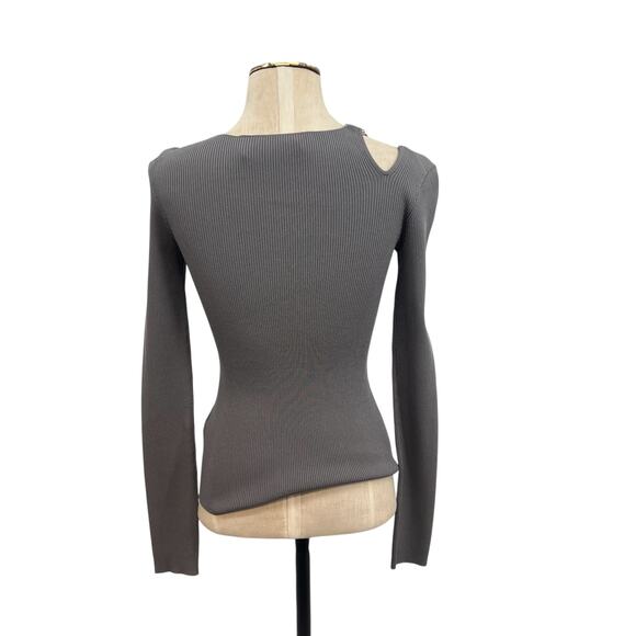 Helmut Lang Ring Shoulder Knit Top Sweater Cut Out Gray Silver Size XS - Picture 8 of 10